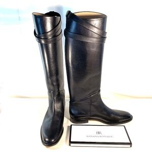 Banana Republic Cheval Riding Boot in Glossy Black Leather size 9.5